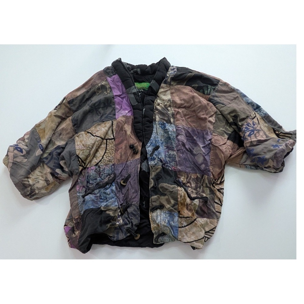 Kusnadi Patchwork Jacket Womens OS Multicolor Excellent Batik Rayon Toggle Art